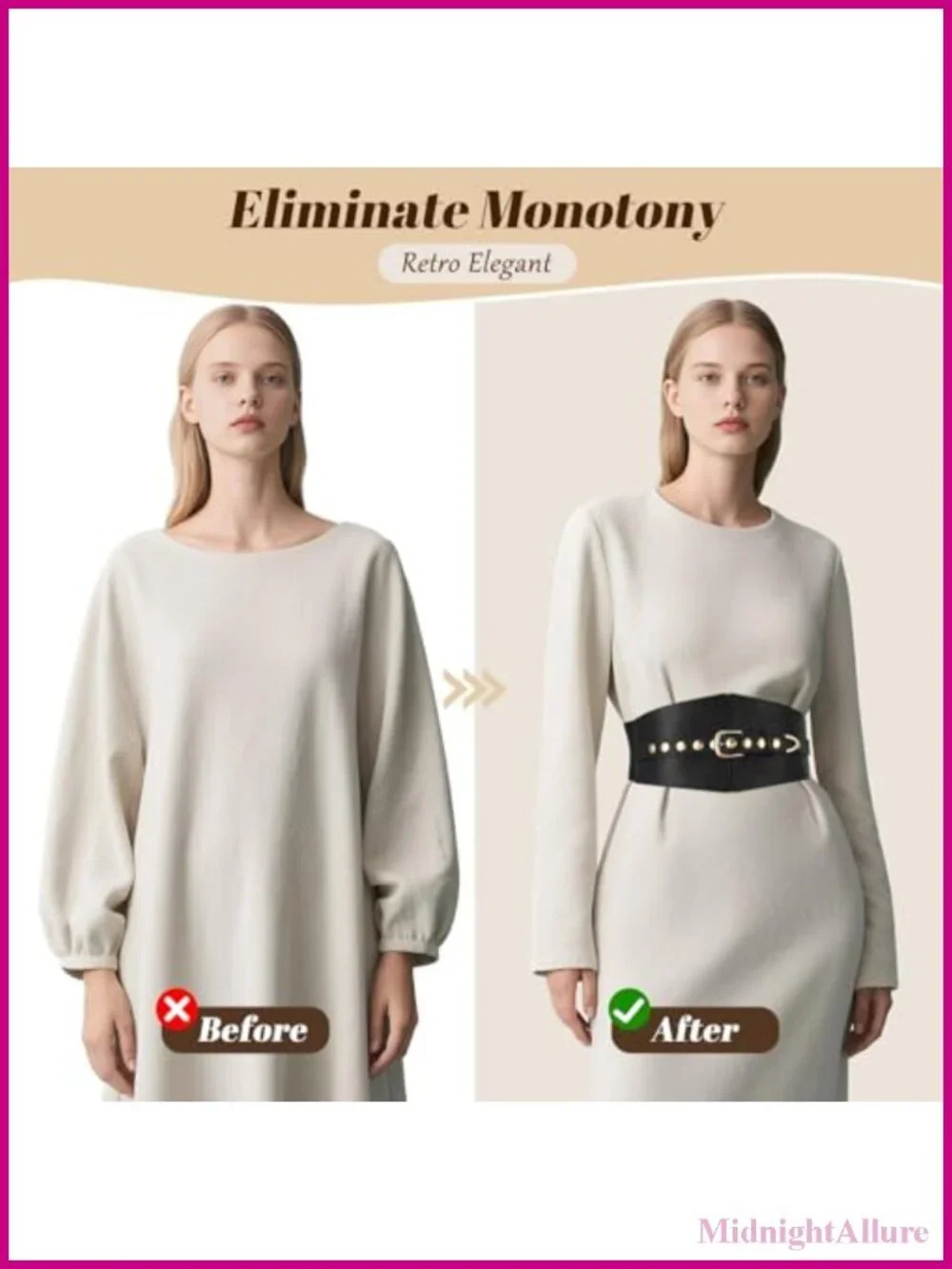 Wide Elastic Waist Belt Faux Leather Gold Rivet Buckle for Dress
